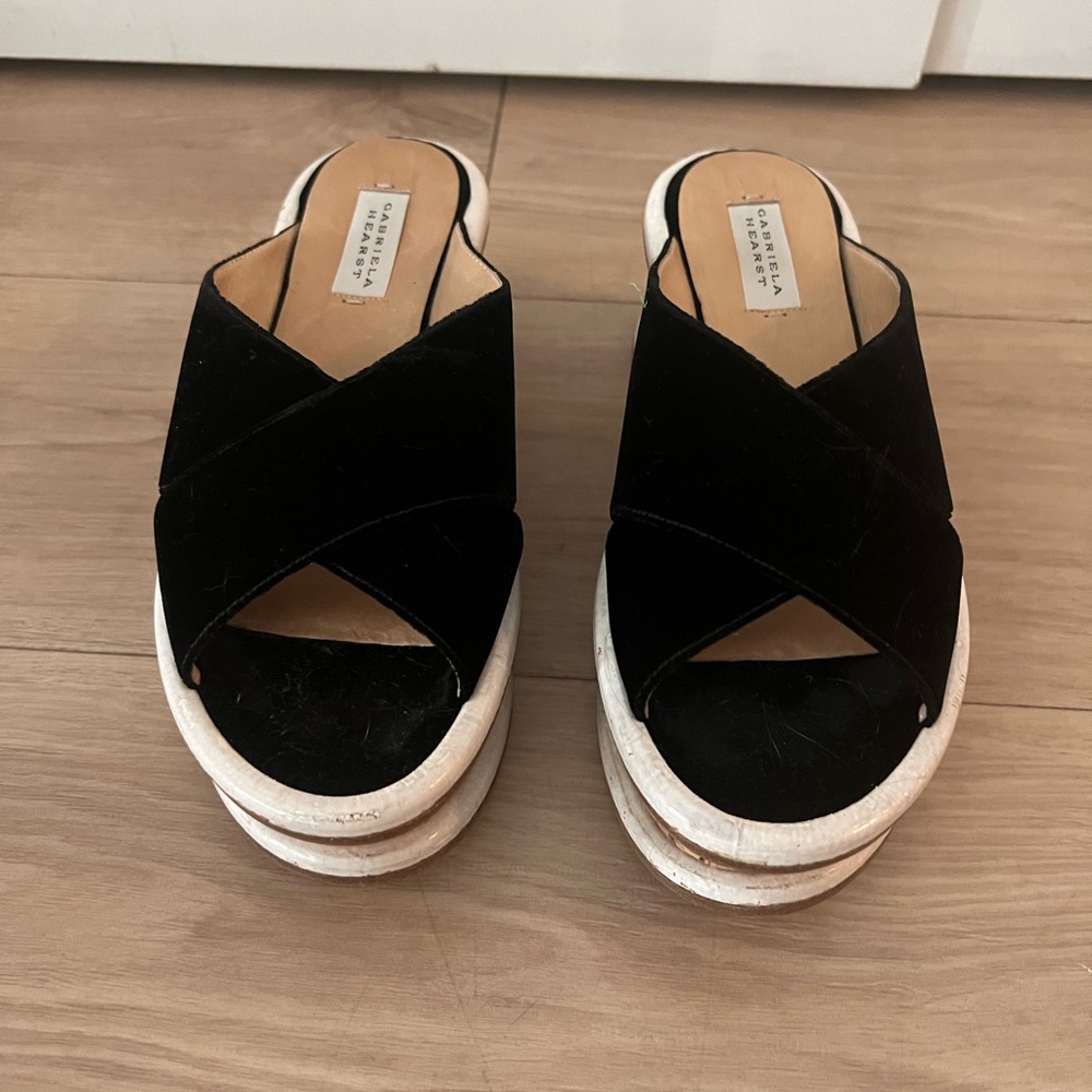 Cork & Velvet Platform Slide Sandals - Designer